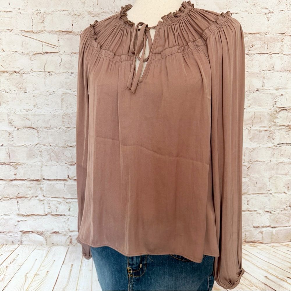 Evereve satin ruffle blouse